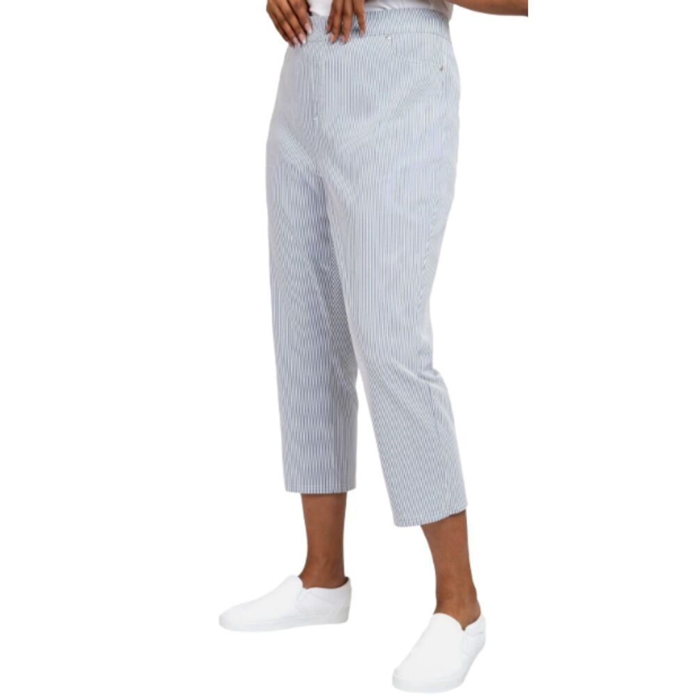 Mario Serrani Capri Adult Blue White Striped Stretch Cropped Pants Women Size XL